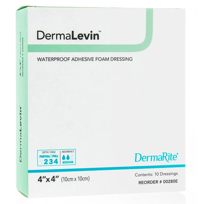 DermaLevin Foam Dressing  4 X 4 Inch With Border Waterproof Backing Hydrocolloid Adhesive Square Sterile - 00280E