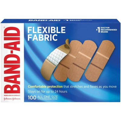 Johnson & Johnson Band-Aid Flexible Fabric Adhesive Bandages 1" x 3", Beige, Sterile, 100 per Box