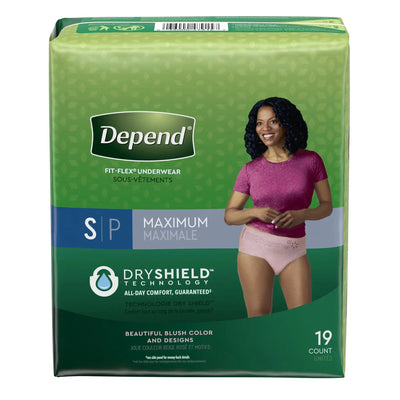 Kimberly Clark Depend Fit-Flex Incontinence Underwear, Maximum Absorbency, for Women, Small, Beige