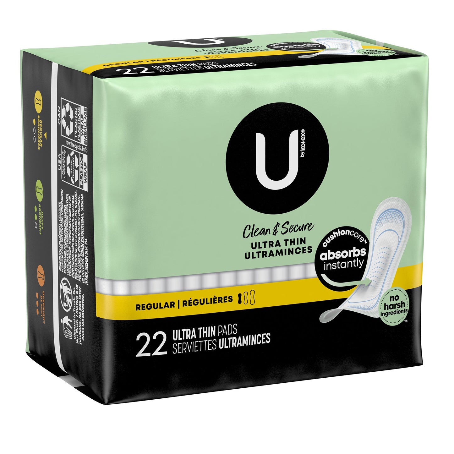 U by Kotex Premium Ultra Thin Pads, Regular, Unscented.