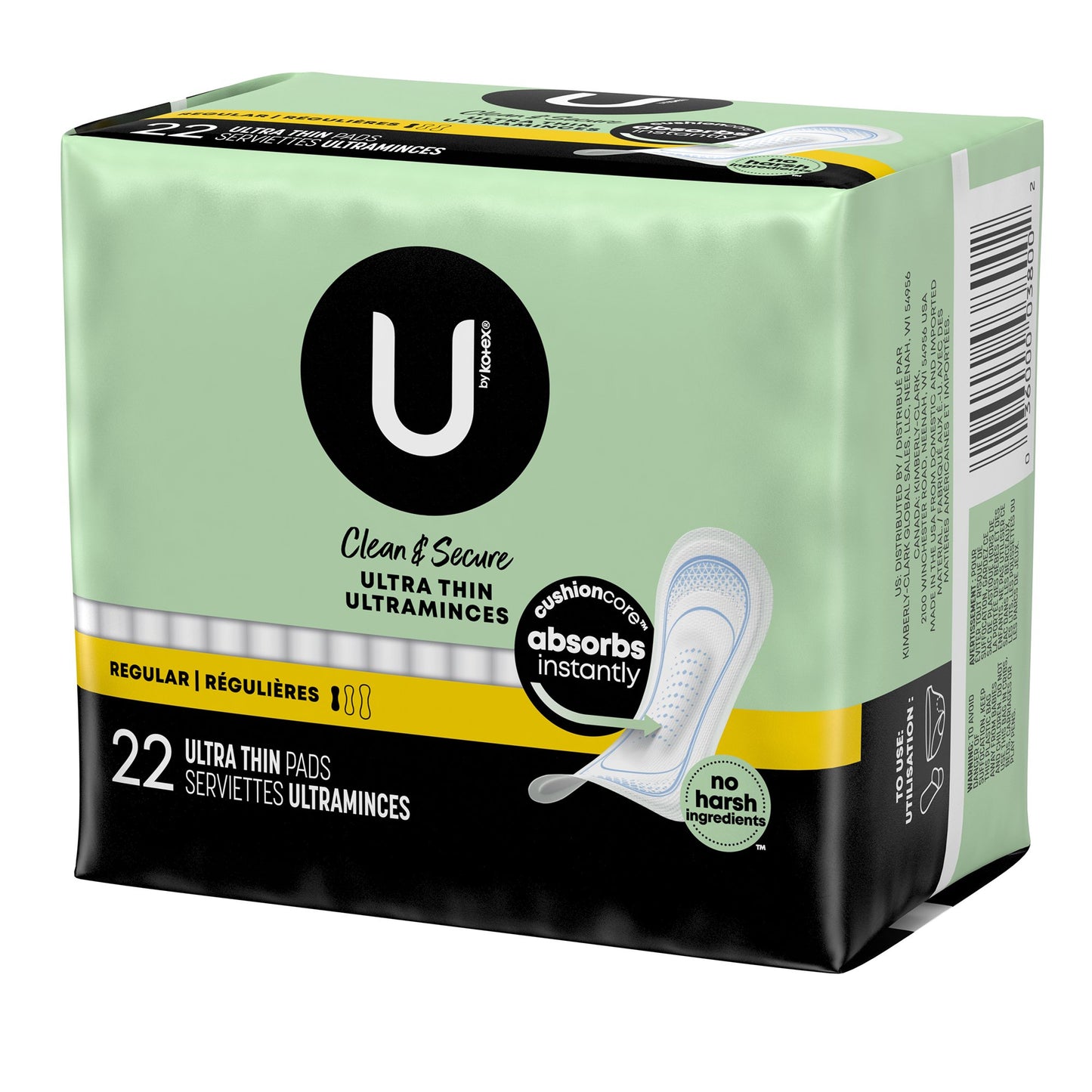 U by Kotex Premium Ultra Thin Pads, Regular, Unscented.