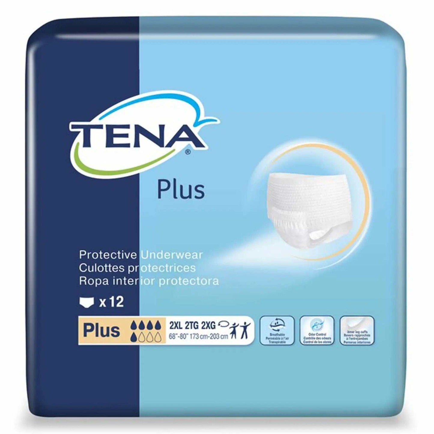 ESSITY TENA Plus Protective Underwear 2XL Unisex 68" to 80" Hip White