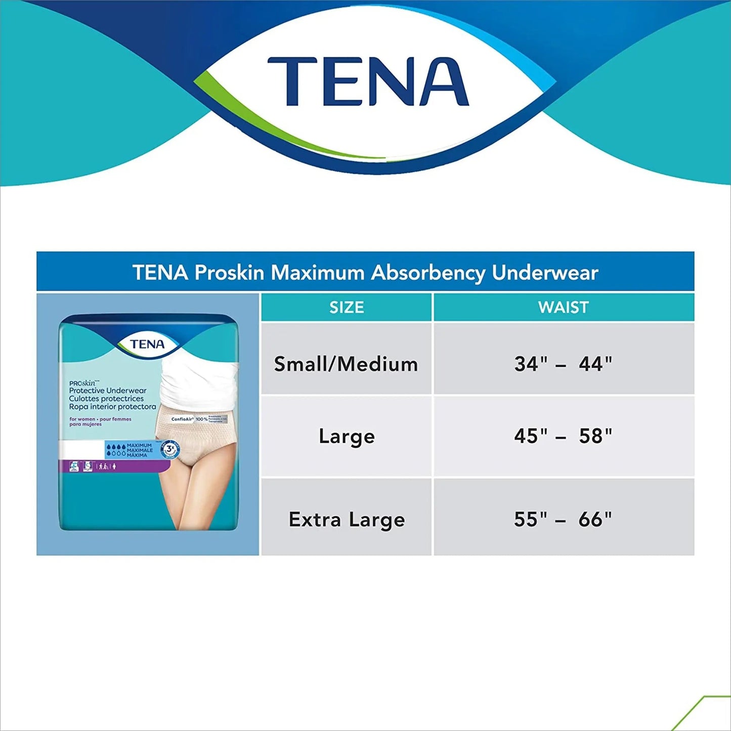 ESSITY TENA ProSkin Protective Underwear, for Women, XL, 55" to 66" Waist