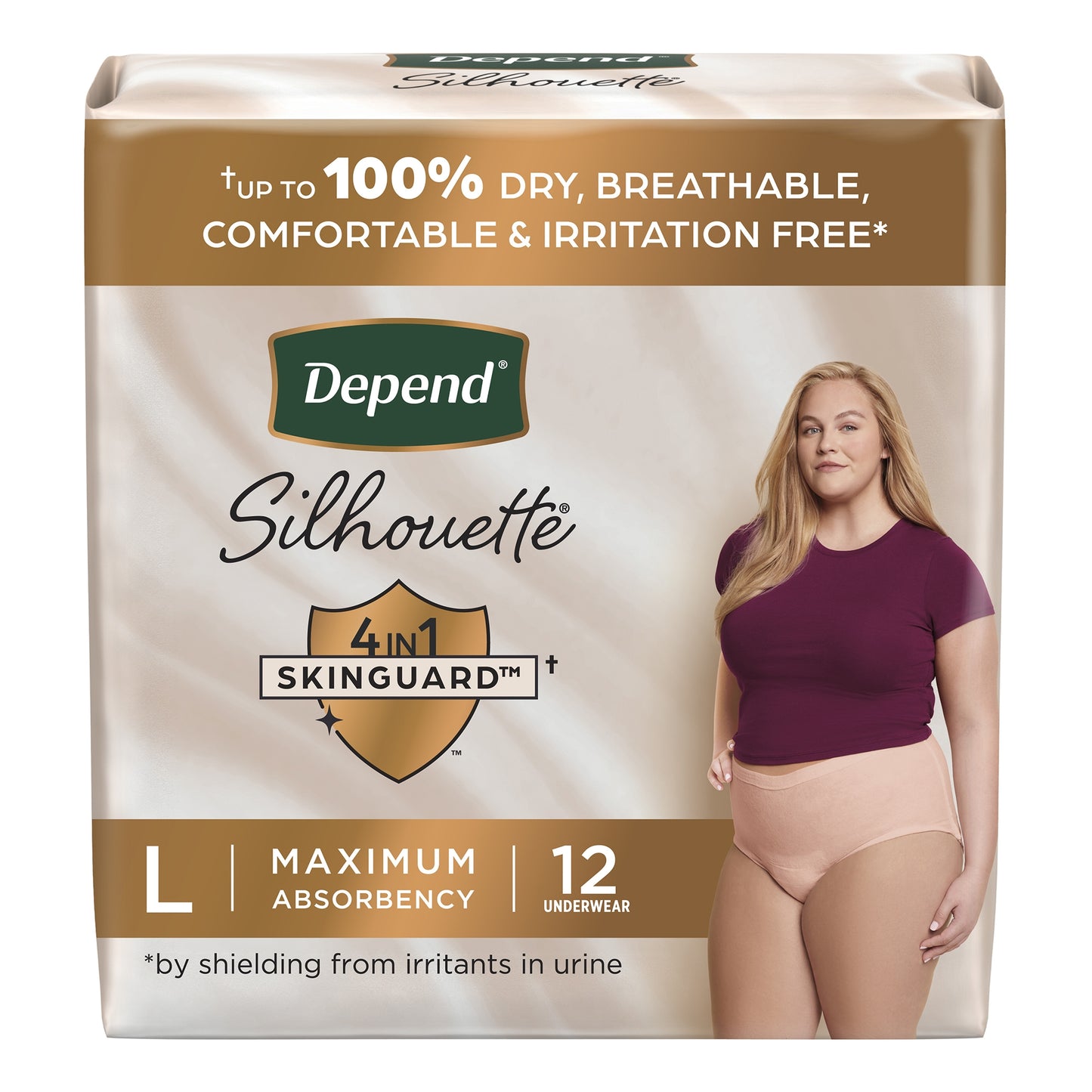 Depend Silhouette Max Abs Underwear, Pink, Female Large