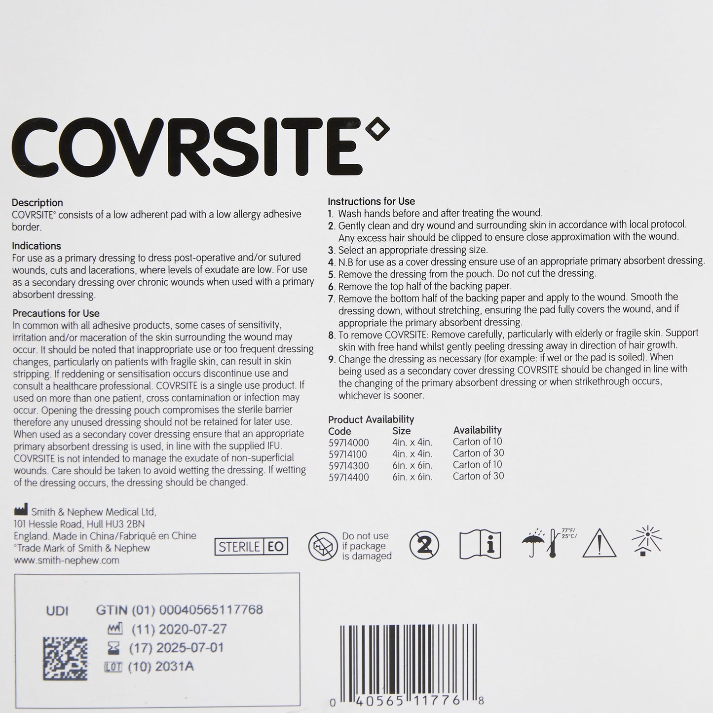 Smith & Nephew Covrsite Composite Dressing, 6" x 6" with 4" x 4" Pad