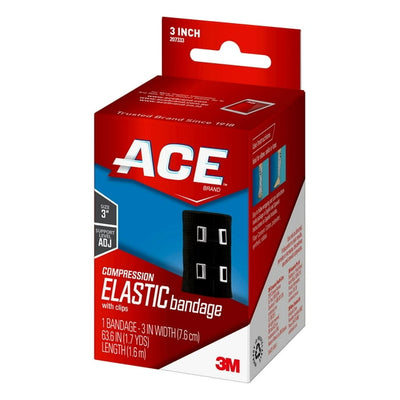 3M Ace Elastic Bandage, with Metal Clip, 3'' x 63.6'' Black