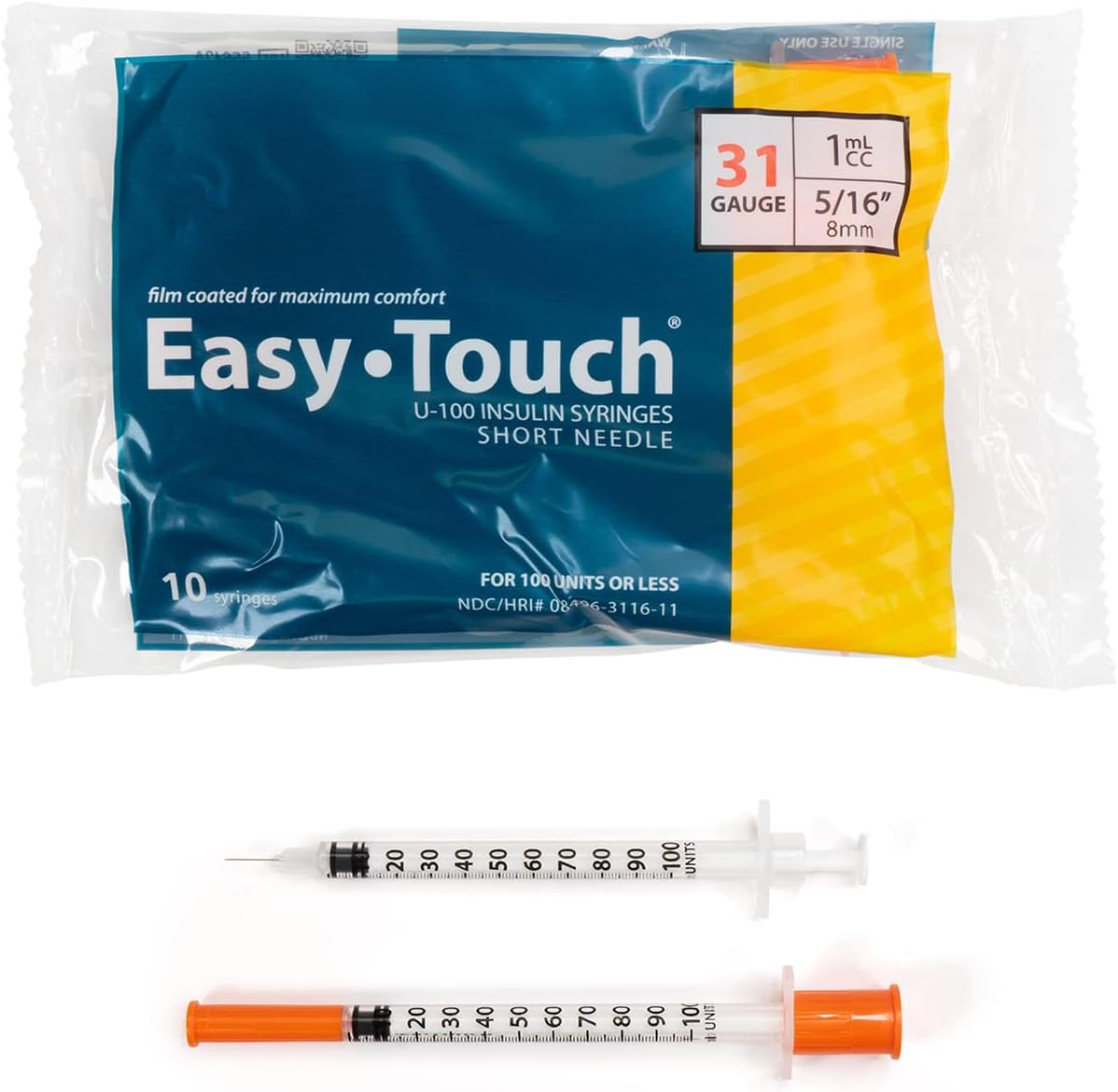 Easy Touch Insulin Syringe 31G x 5/16", 1 mL,- 831165