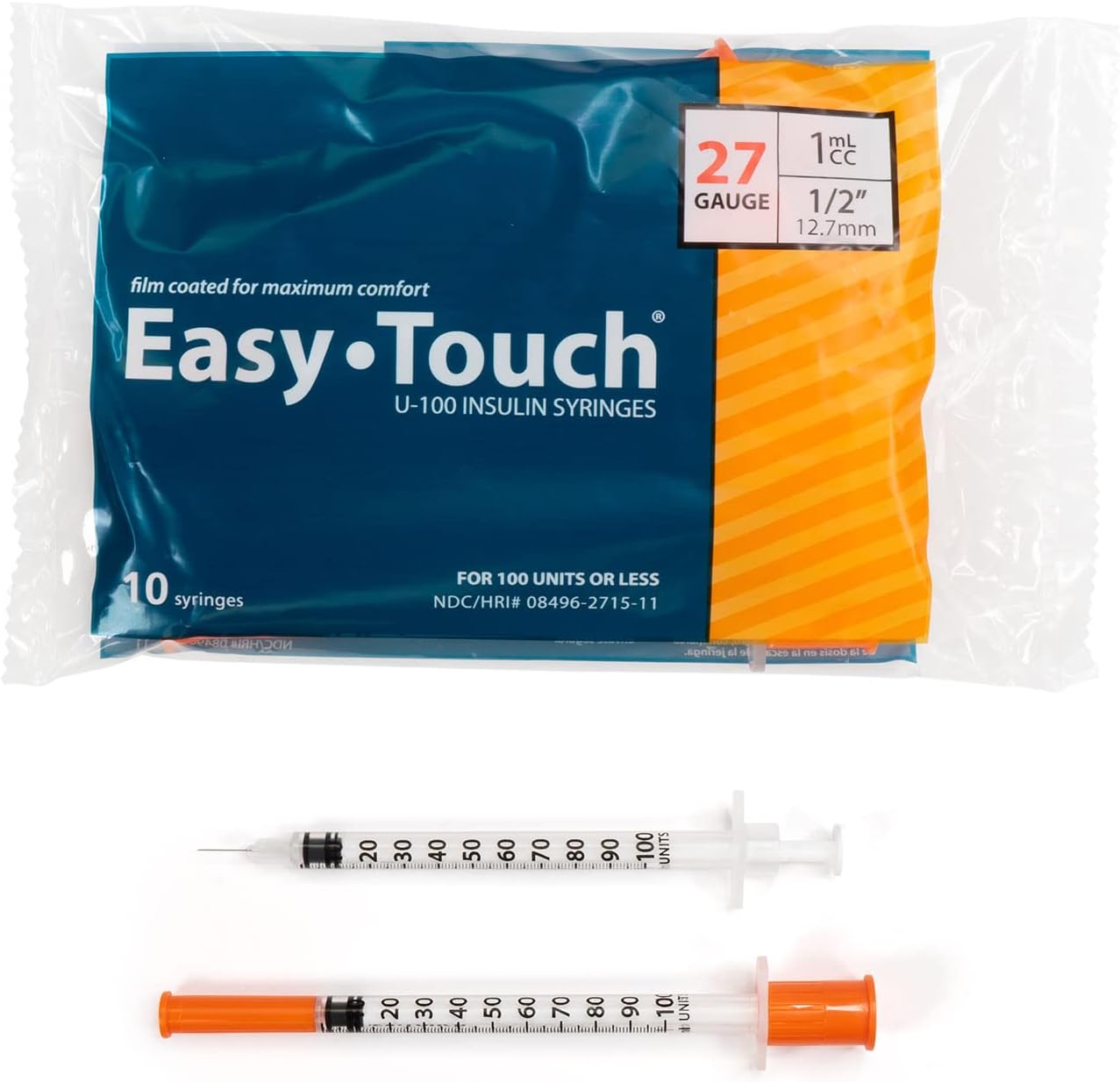 EasyTouch U-100 Insulin Syringe 27G x 5/8", 1 mL- 827158