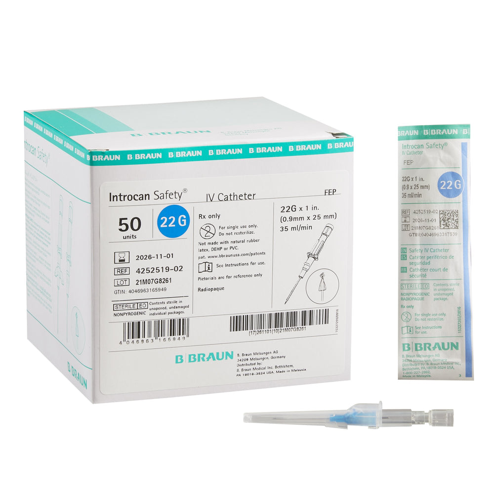 B. Braun Introcan Safety Peripheral IV Catheter, 22 Gauge, Straight