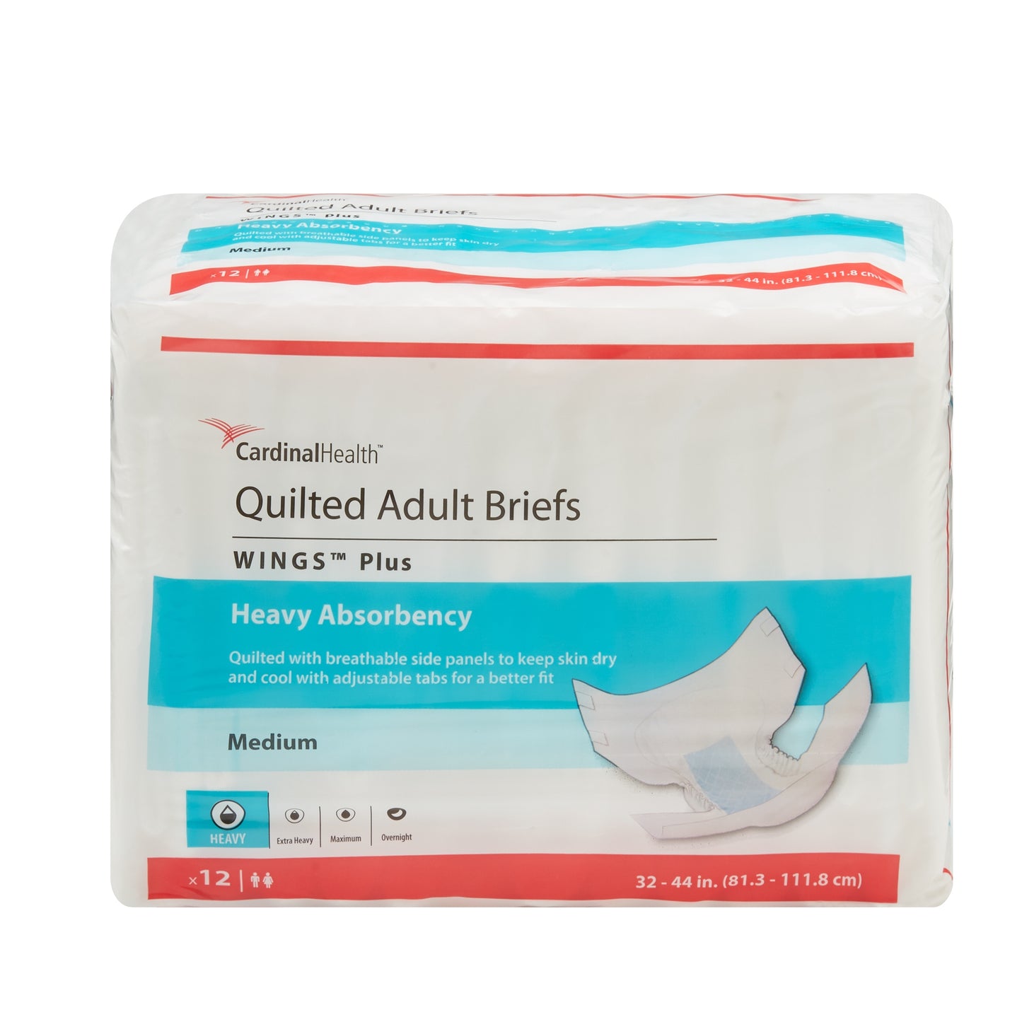 Cardinal Health, Quilted Adult Briefs, Wings Plus, Medium, 32" - 44"