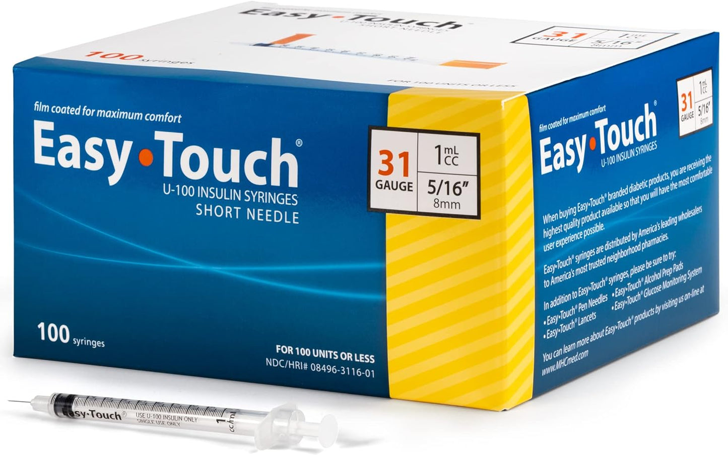 Easy Touch Insulin Syringe 31G x 5/16", 1 mL,- 831165