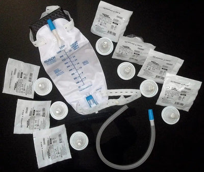 Complete Kit Urinary Incontinence One-Week, 7-Condom Catheters External Self-Seal 32mm (Intermediate) + Premium Leg Bag 1000ml Tubing