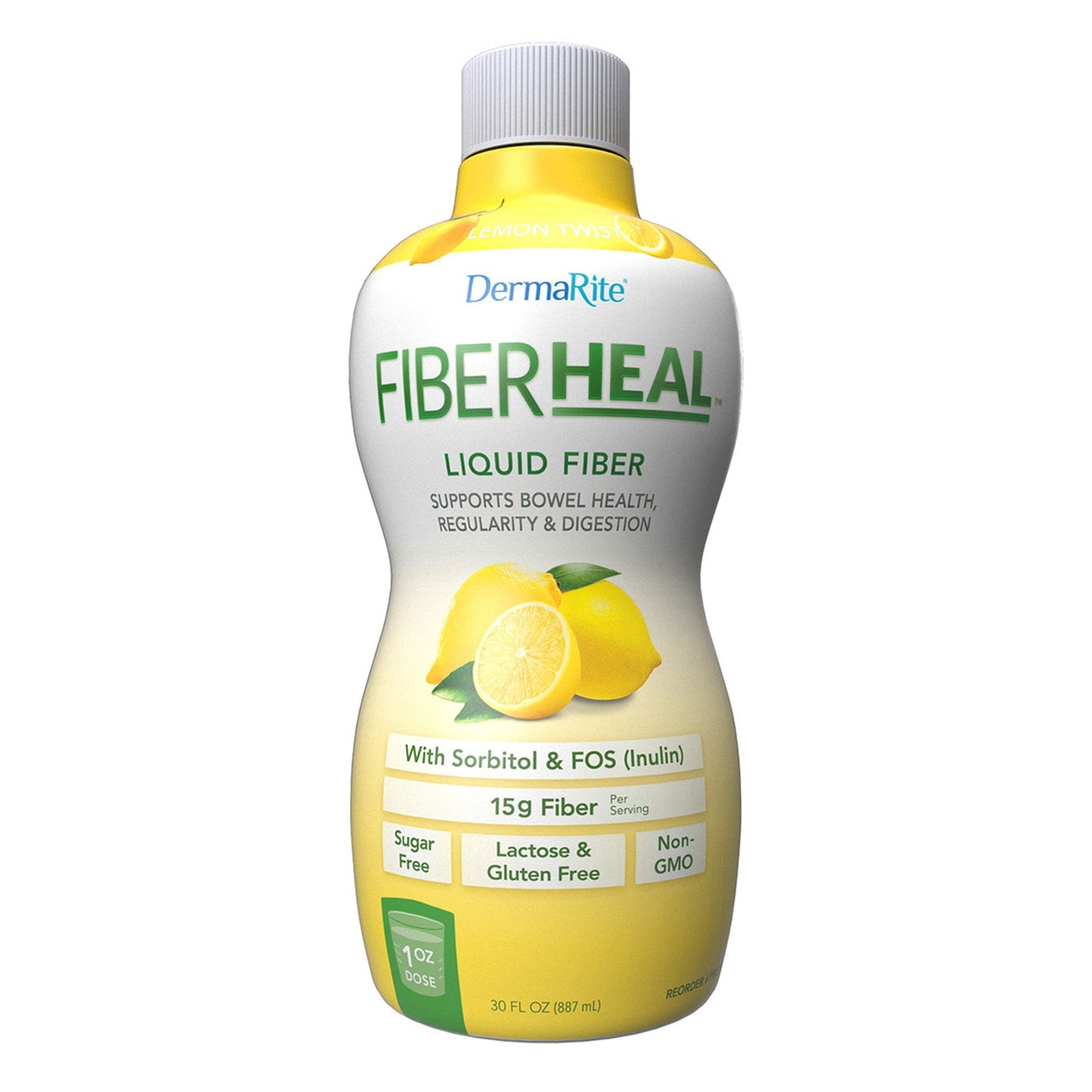 DermaRite  Fiber Heal Liquid Fiber Supplement, Lemon Twist Flavor, Ready To Use, 30 Ounce Bottle, 6 Count - PRO7000