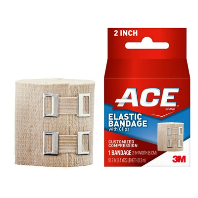 3M ACE Elastic Bandage, with Metal Clips, 2"