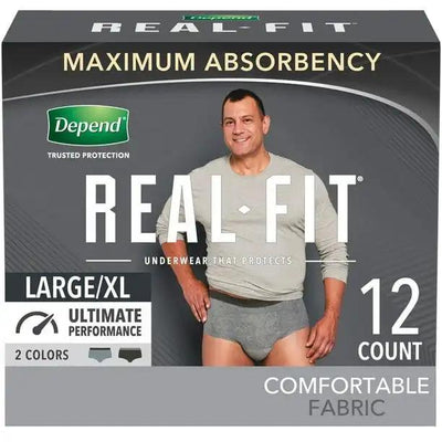 Depend Real Fit Incontinence Underwear for Men Maximum Absorbency L/XL Black & Grey Waist 38-50" - KatyMedSolutions