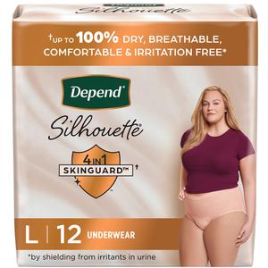 Depend Silhouette Max Abs Underwear, Pink, Female Large