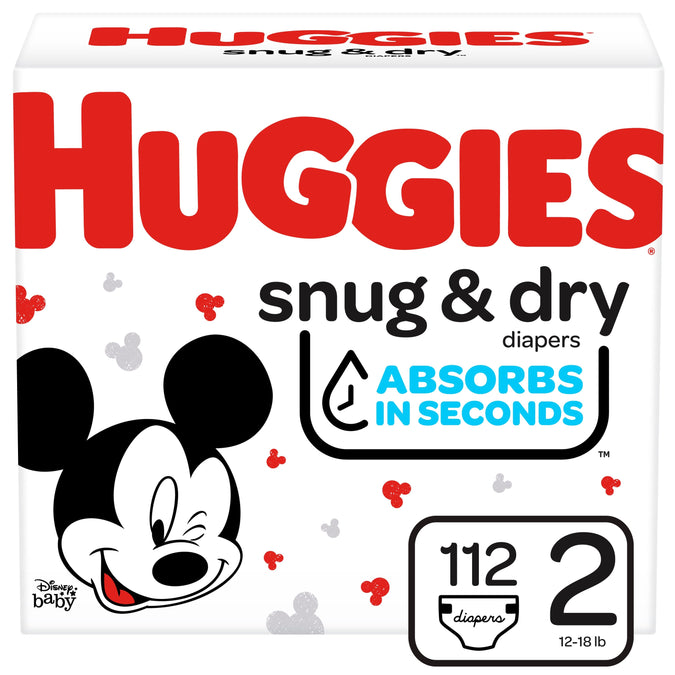 Kimberly Clark Huggies Snug and Dry Baby Diaper, Size 2, Giga Pack, 112 Count