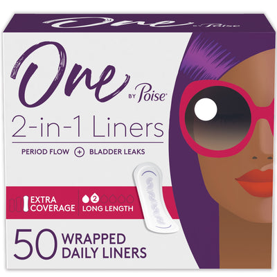 One by Poise Panty Liners (2-in-1 Daily Liners), Long Pantiliners, Extra Coverage, 50ct - KatyMedSolutions