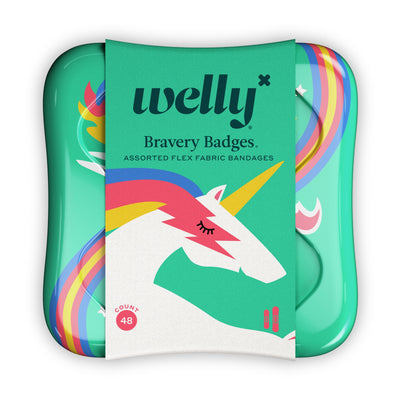Welly Assorted Flex Fabric Bandages, Unicorn Bravery Badges for Kids and Adults, 48 Count- KatyMedSolutions