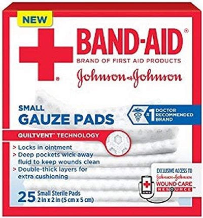 BAND-AID Small Gauze Pads 2 in X 2 in 25 Count (2 Pack)- KatyMedSolutions
