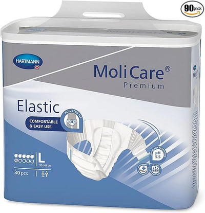 MoliCare Premium Incontinence Brief, 6D - Moderate Absorbency Adult Diaper with Refastenable Tabs - Unisex, Size Large, 30 Count, 3 Packs, 90 Total- KatyMedSolutions