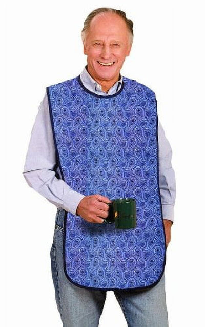 Priva Extra Long Paisley Waterproof Mealtime Protector Adult Bib 18" x 35", with vinyl protective backing and Adjustable Snap Closure- KatyMedSolutions