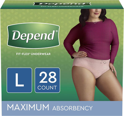 Depend FIT-FLEX Incontinence Underwear for Women, Maximum Absorbency, L, Tan (Packaging may vary)- KatyMedSolutions