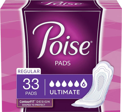 Poise Incontinence Pads, Ultimate Absorbency, Regular, 33 Count- KatyMedSolutions