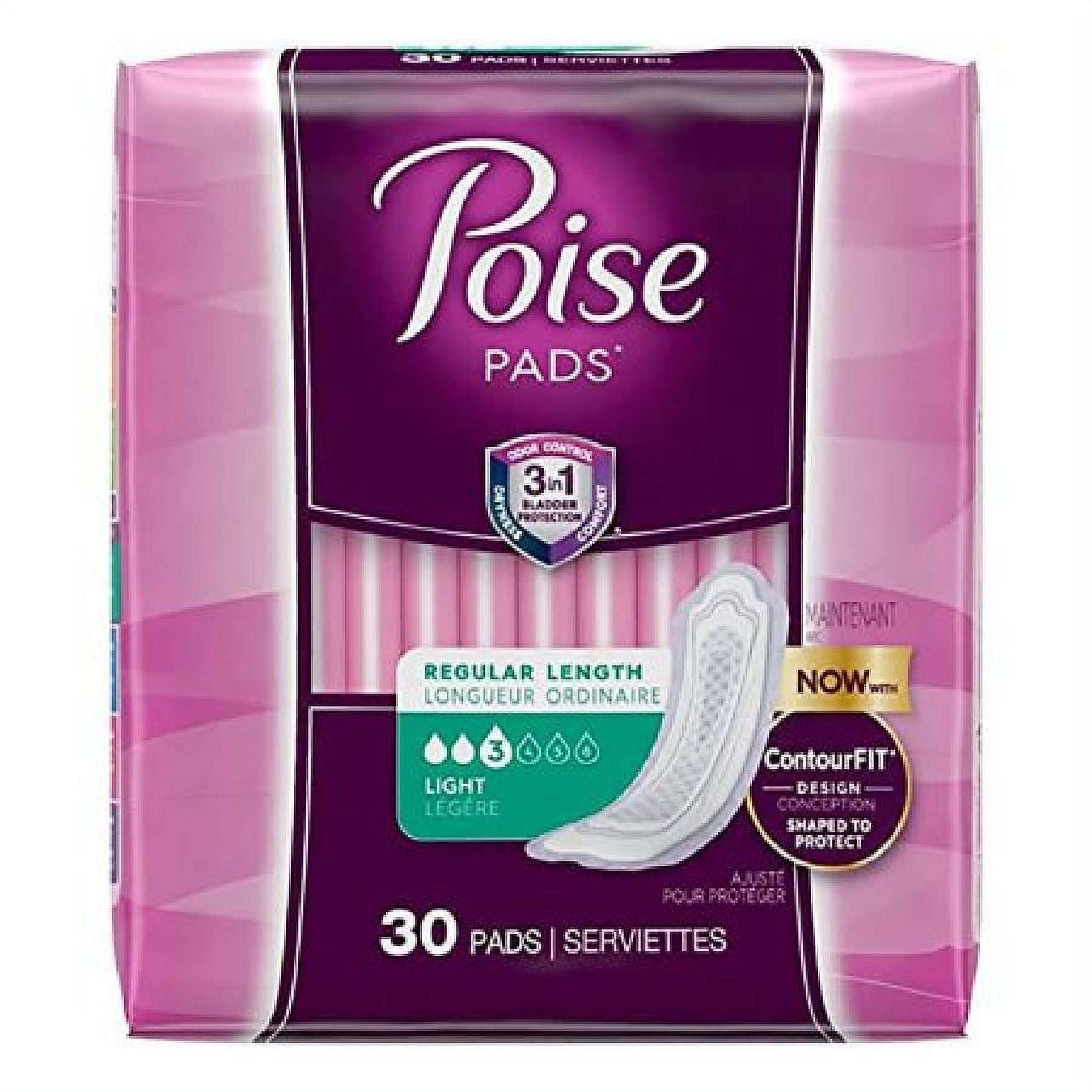 Poise Pads Regular, Light Absorbency, One Size Fits Most (9.33 Inch Length), 30 Count- KatyMedSolutions