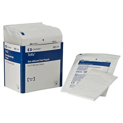 Covidien 1050 Telfa Non-adherent Pads Prepack, 4 in. x 3 in. (2 Boxes of 50) - KatyMedSolutions
