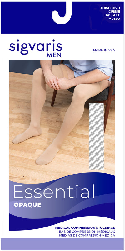 Men's Essential Opaque Thigh-High Men's Closed Toe Black SL - Small Long 20-30mmHg