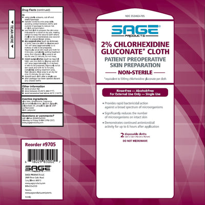 Sage Products 2% Chlorhexidine Gluconate Cloth 7-1/2" x 7-1/2" Rinse-Free, Alcohol-Free- KatyMedSolutions