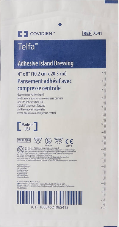 Kendall Telfa Adhesive Island Dressing, Model 7541, Rectangle, Sterile, Model 7541, 4 X 8 Inch | 1 EACH- KatyMedSolutions