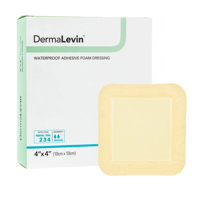 DermaLevin Foam Dressing  4 X 4 Inch With Border Waterproof Backing Hydrocolloid Adhesive Square Sterile - 00280E