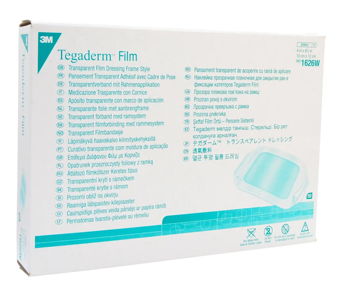 Tegaderm Transparent Film Dressing 4" X 4 3/4" - Box of 50 - 1626W