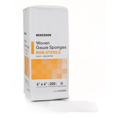 McKesson Non-Sterile 12-Ply Cotton Gauze Sponge, 4 x 4 Inch, 200-Pack