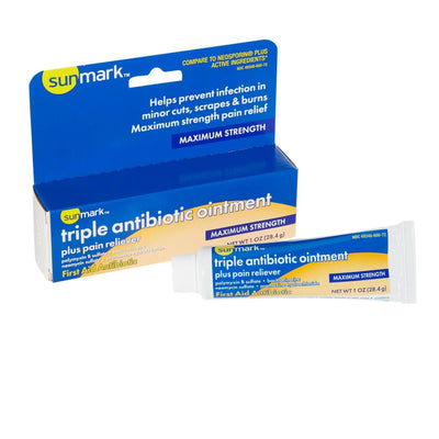 sunmark Bacitracin / Neomycin / Polymyxin B / Pramoxine First Aid Antibiotic with Pain Relief, 1 oz. Tube