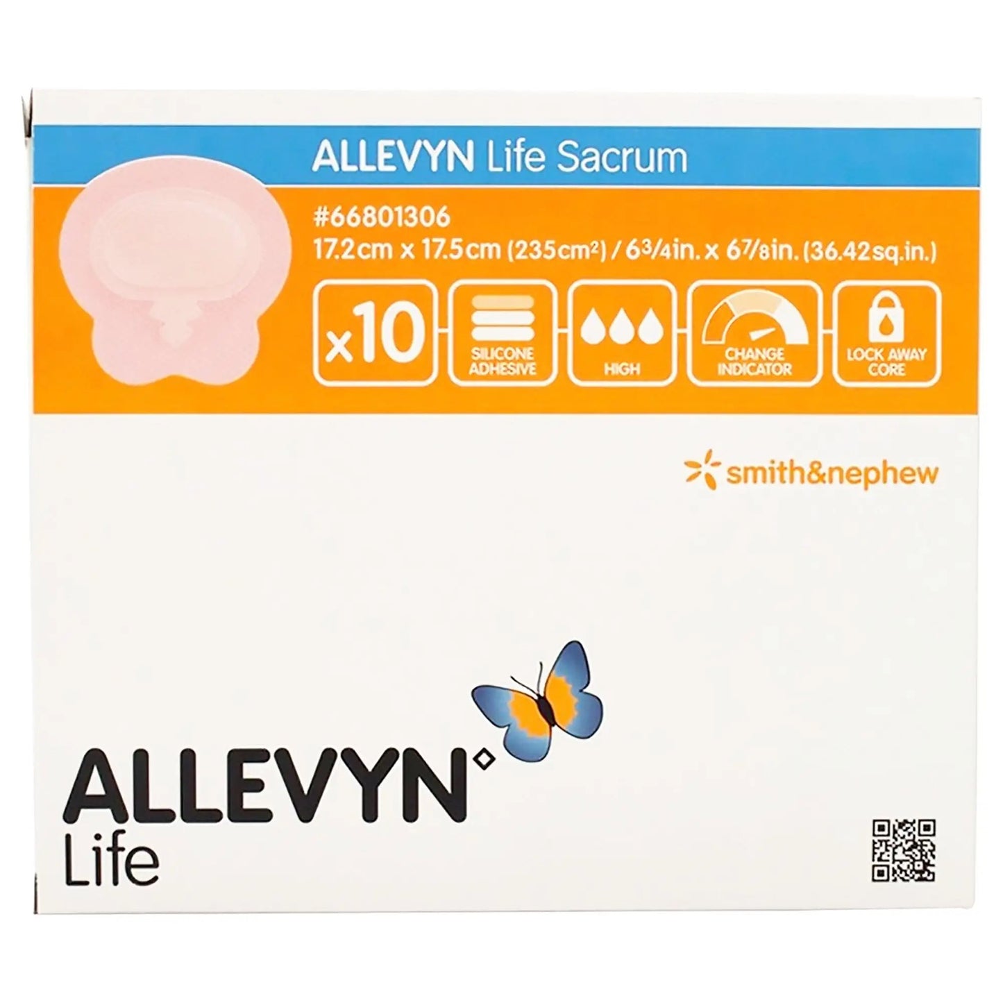 Allevyn Life Sacral sterile adhesive silicone foam dressing with Border, 7 x 7 Inch