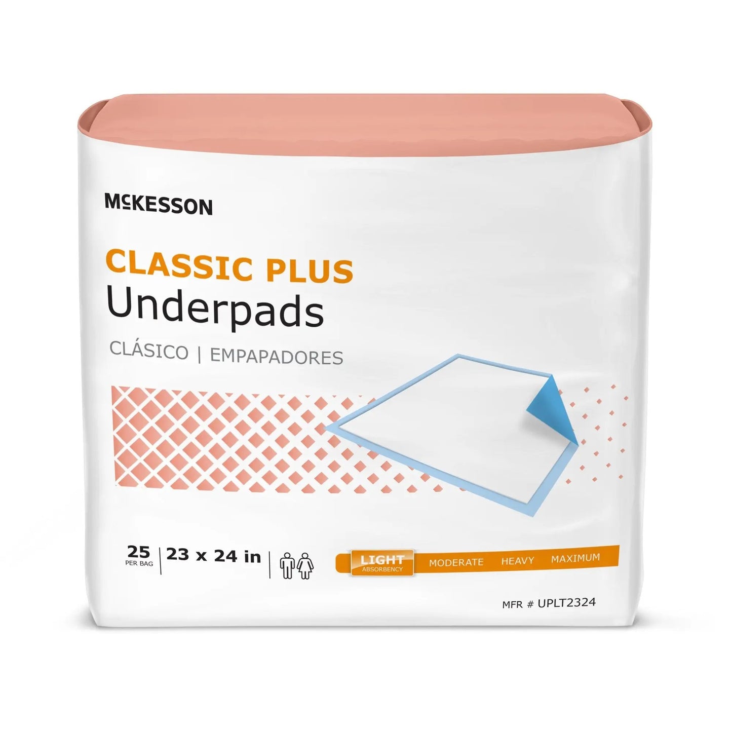 McKesson Disposable Underpad Classic Plus 23 X 24 Inch Fluff Polymer Light Absorbency
