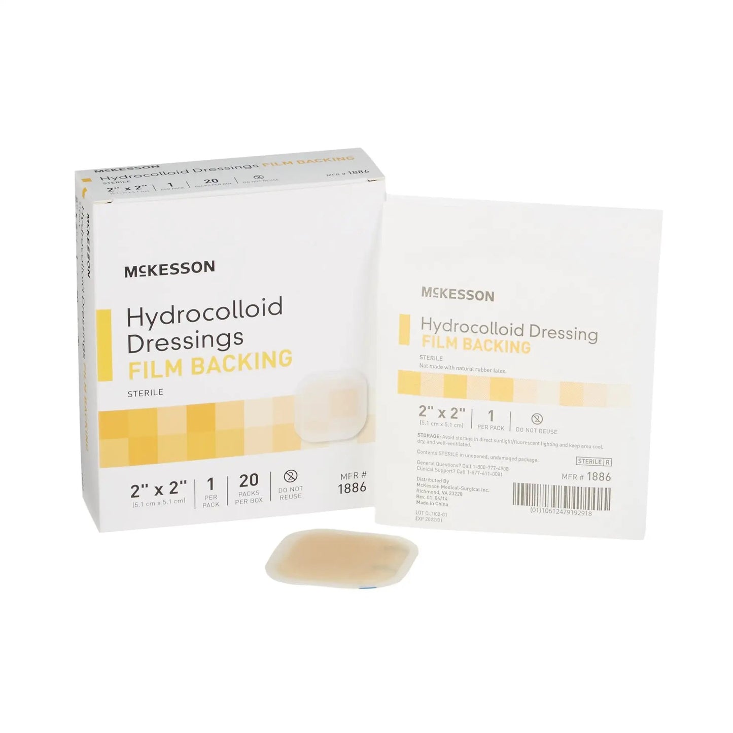 McKesson Sterile Hydrocolloid Dressing, 2 x 2 Inch, Light Beige