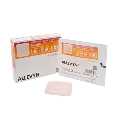 Allevyn Gentle Border Lite Sterile Adhesive Thin Silicone Foam Dressing with Border, 3 x 3 Inch