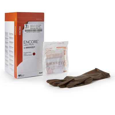 Encore MicrOptic Latex Standard Cuff Length Surgical Glove, Size 7½, Brown
