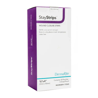 Derma Rite Stay Strips Wound Closure Strips, 1/2 X 4 In, White, Nonwoven Material - 72540