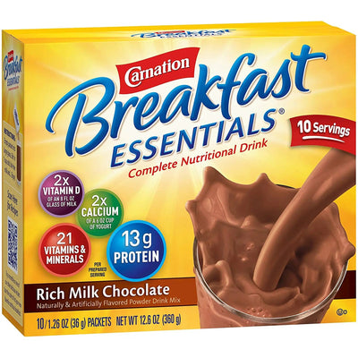 Carnation Breakfast Essentials Chocolate Oral Supplement, 10 Packets per Box