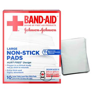 Johnson & Johnson Band-Aid First Aid Non-Stick Pads, Large, Triple Layer, 3" x 4"