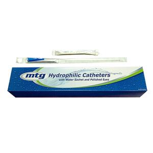 MTG Hydrophilic Straight Tip Male Intermittent Catheter, 14 Fr, 16" Vinyl Catheter with Sterile Water Sachet and Handling Sleeve