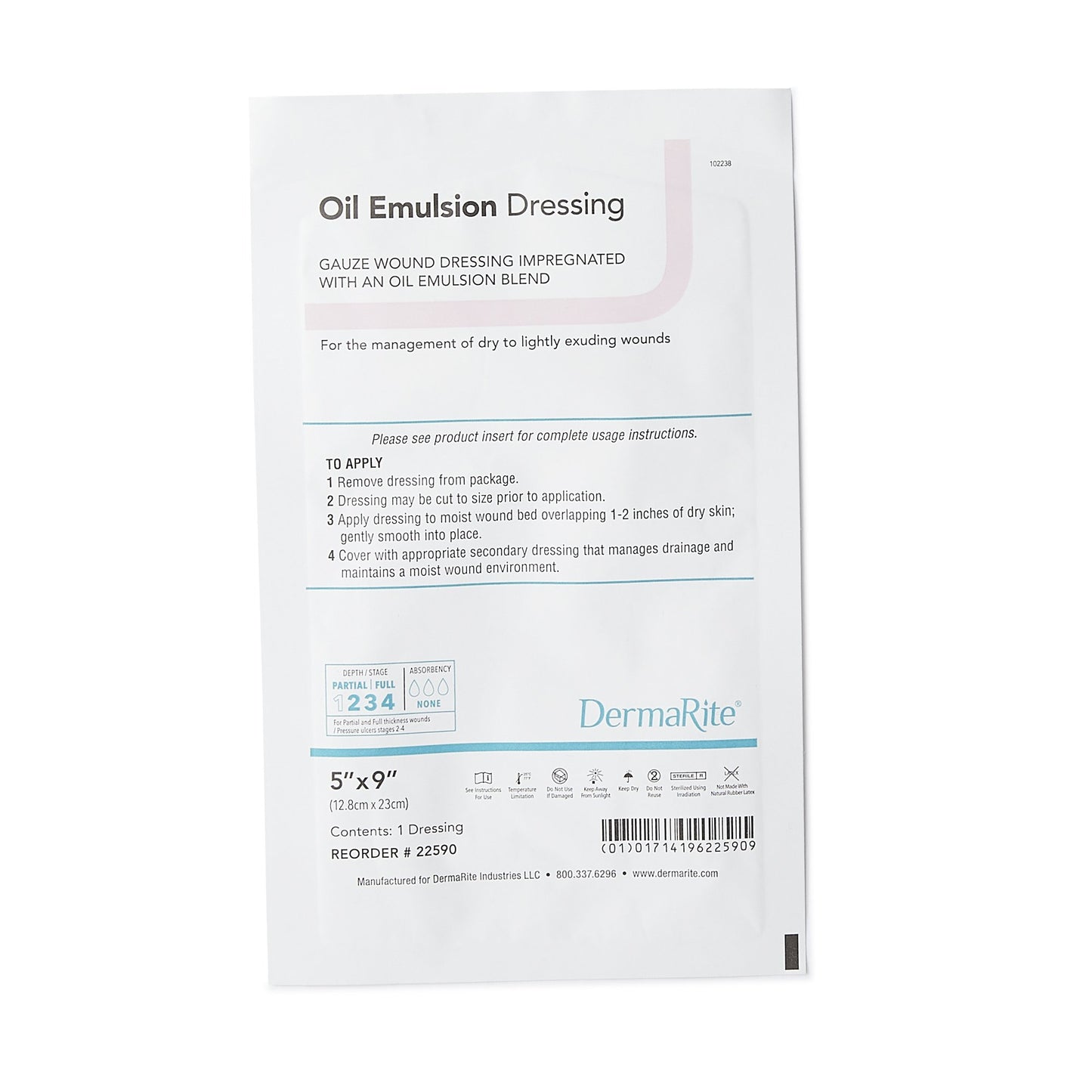 Dermarite Oil Emulsion Non-Adherent Wound Dressing, 5" x 9"- 22590