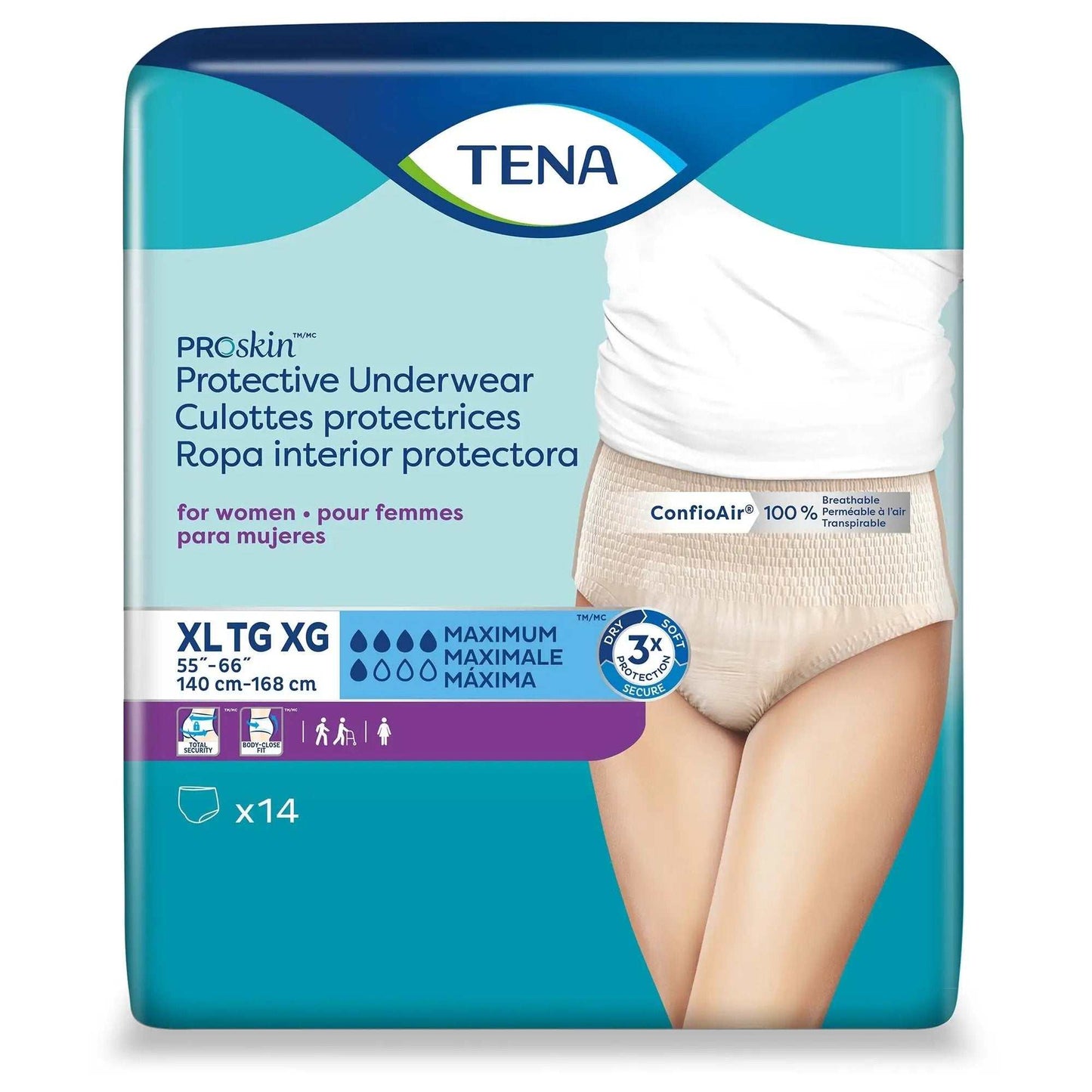 ESSITY TENA ProSkin Protective Underwear, for Women, XL, 55" to 66" Waist