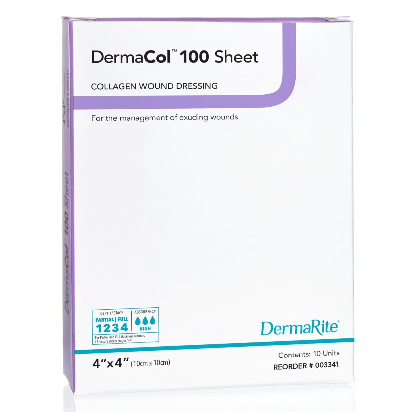 DermaCol 100 Sheet 100% Type 1 Bovine Collagen Wound Dressing, 4" x 4" - 003341