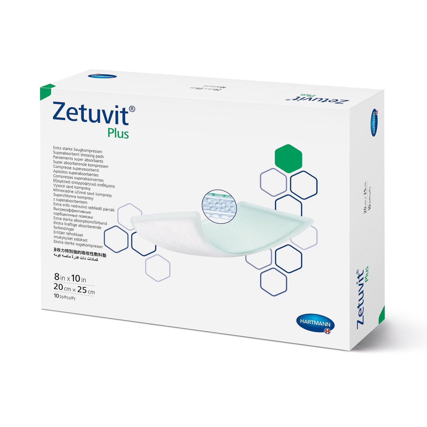 ZETUVIT PLUS Non-Border Superabsorbant Dressing, 8" x 10"